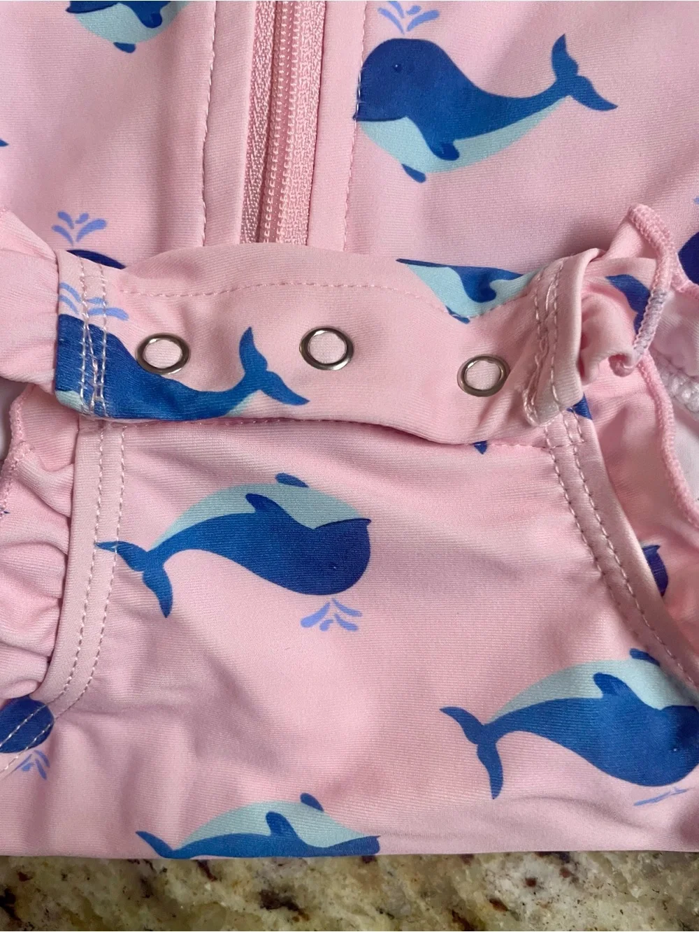 Rufflebutts Infant Girls' Pink Whale Print Long-Sleeve Swim Suit Size 0-3 Months
